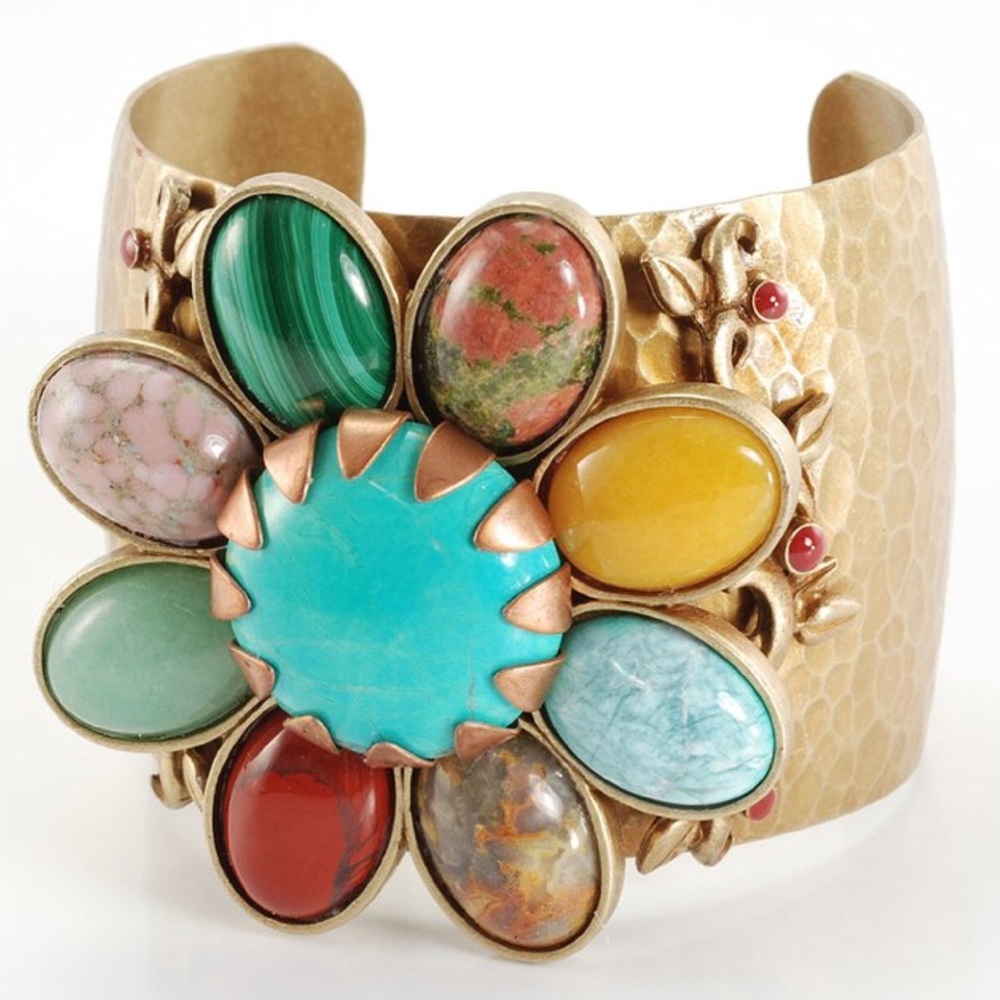 Semi-Precious Hammered Metal Daisy Cuff, NWT